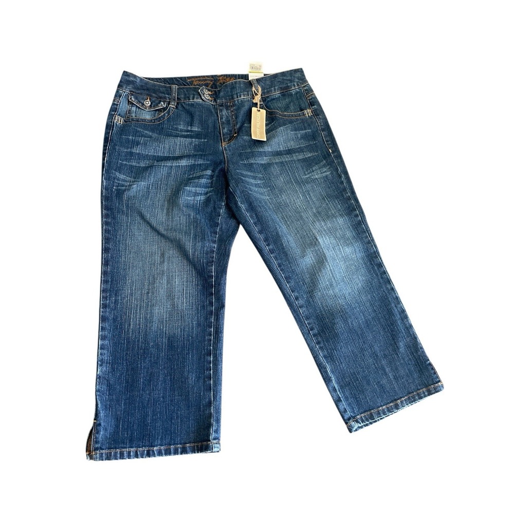 Tommy Hilfiger American Spirit Crop Jeans Missy 14 Y2K Distress Button Coin Pock
